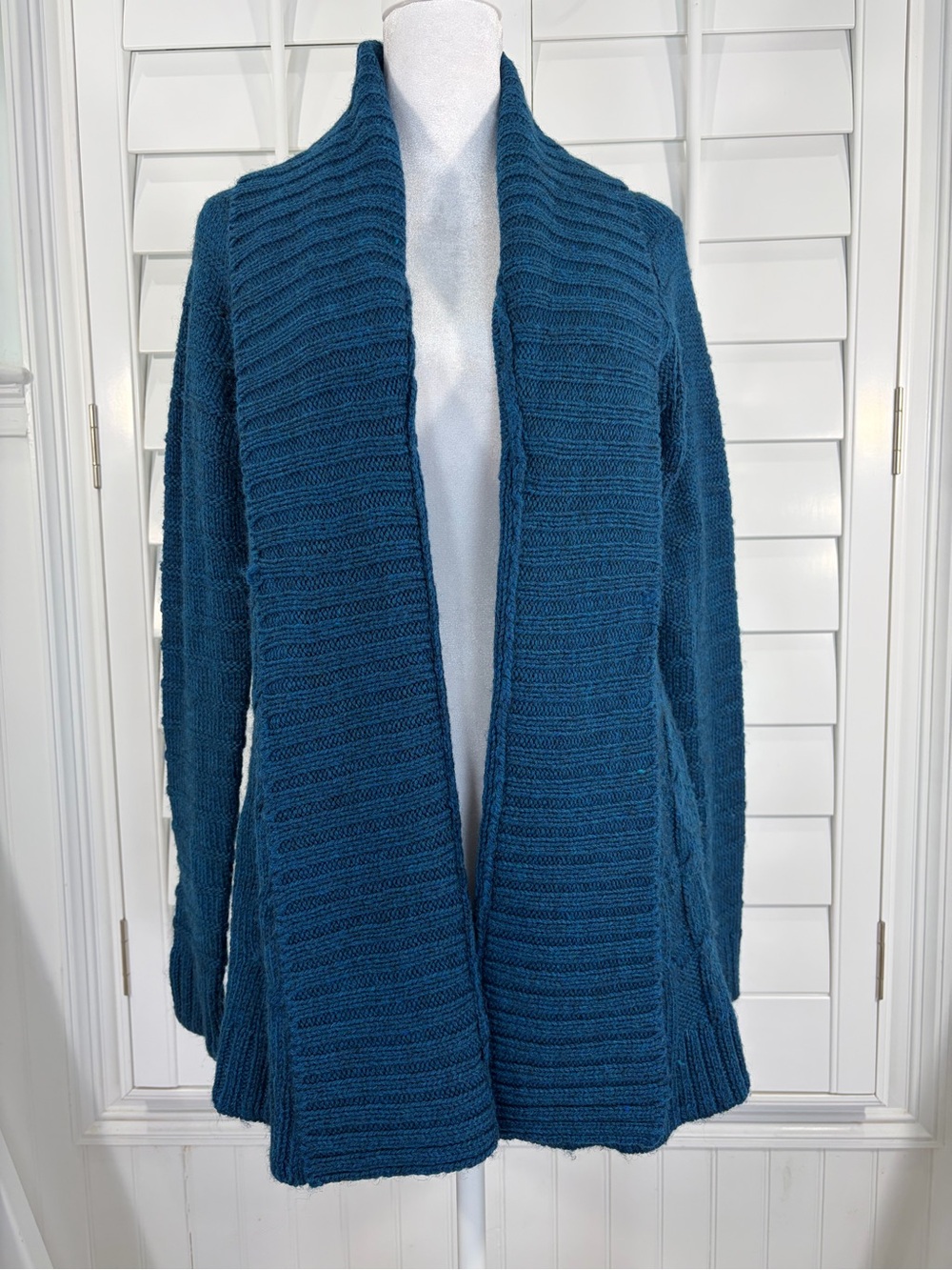 Talbots Teal Ribbed Open-Front Shawl Cardigan (M)